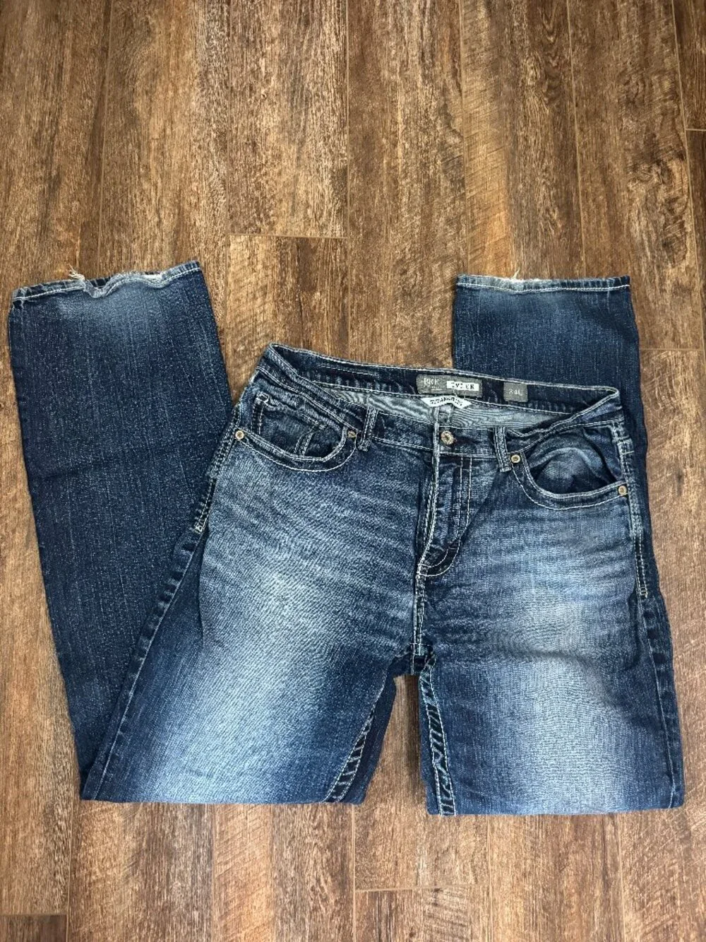BKE Tyler Straight Leg Dark Wash Denim Jeans Thick Stitch Size 34L